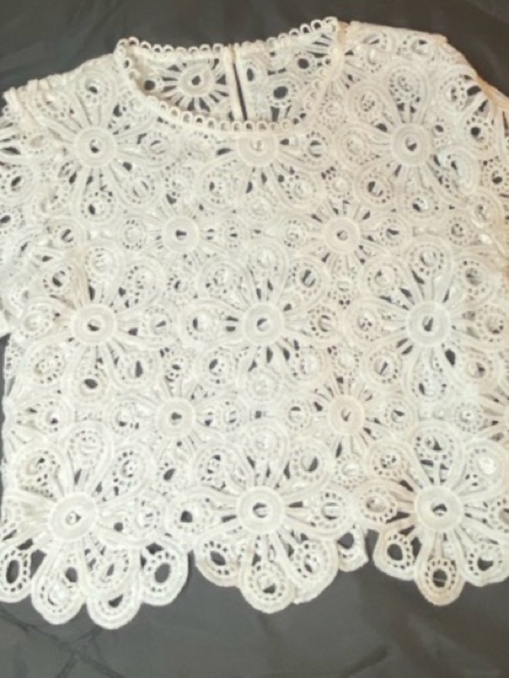 SHEIN Women’s S White Floral Crochet Lace Crop Top Bell Sleeve NWOT